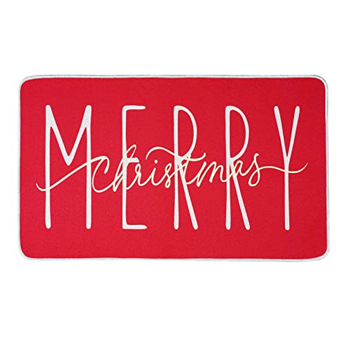 ONWAY Merry Christmas Doormat, Blue Gold Winter Seasonal Door Mat Christmas Holiday Low-Profile Floor Rug Switch Mat for Indoor Outdoor 17.5 x 29