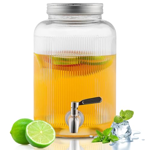 Evanda Glass Beverage Dispenser with Leakproof Stainless Steel Tap, 5.5L Iced Beverage Dispensers, Drink Dispenser for Fruit Teapot for Making Ic
