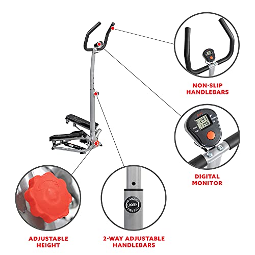 Sunny Health & Health Twister Stepper Machine, Height Adjustable Stepper, Stairs Step Exercise With Handlebars & LCD Monitor, Indoor Home Gym Wor