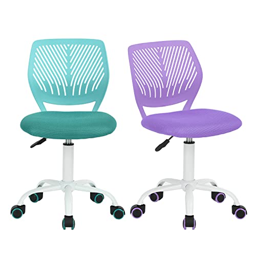 Homy Casa Desk Chair Adjustable Swivel Fabric Seat Ergonomic Task Chair Home Office For Kids Teens without Armrest, Blue