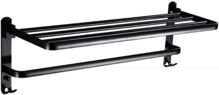 Multifunctional Space Aluminum Double Bar Towel Rack Foldable, Wall Mount Suitable for Toilet Shower