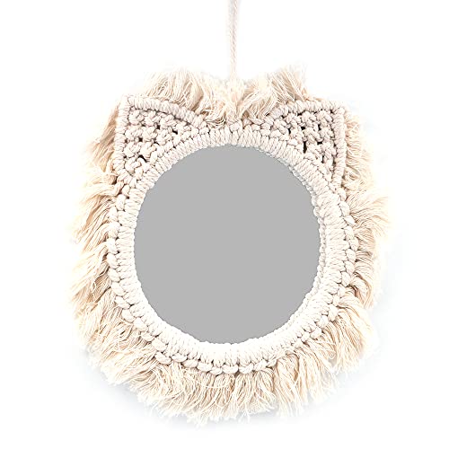 Tiardey Hanging Wall Mirror with Boho Fringe Round Decorative Mirror for Apartment Living Room Bedroom Home Decor-Cat Style