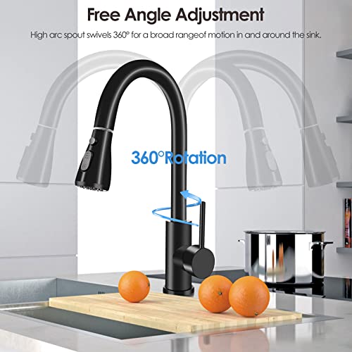 Pakuyi Kitchen Sink Taps 360° Swivel Kitchen Faucet Single Handle Single Lever High Arc Kitchen Mixer Tap with Pull Out Sprayer with 2 Modes Spra