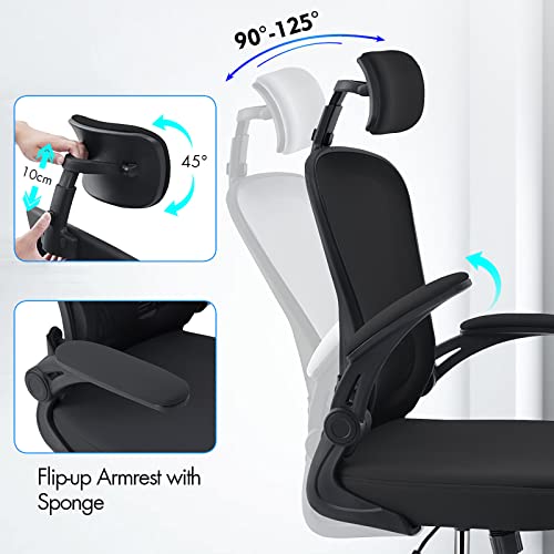 OWAY HOMELIVING Ergonomic Office Chair with Lumber Support Adjustable High Back Desk Chair with Flip-Armrest and Mesh Back for Home Computer Chai