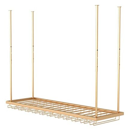 ULAINE Hanging Wine Rack, Adjustable Height, Metal Ceiling Bottle Rack, Vintage Wine Storage Holder With Stemware Glass Shelf For Under Cabinet,