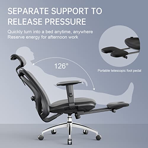 SIHOO Office Chair Ergonomic with Footrest, Breathable Mesh Design High Back Computer Chair, Adjustable Headrest and Lumbar Support (Black)