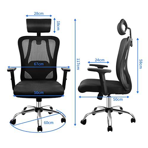 SKSBTF Ergonomic Office Desk Chair with Adjustable Headrest and Armrest Computer Mesh Chair with Lumbar Support executive Swivel Chair for Home O