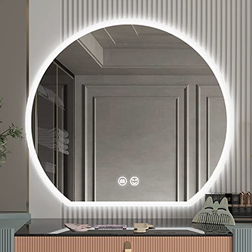 Led round vanity mirror with lights, Temperature Adjustable, 3 Colors,Bathroom Vanity Mirror,Smart Touch Switch,Anti-Fog Dimmable Lights, Easy to