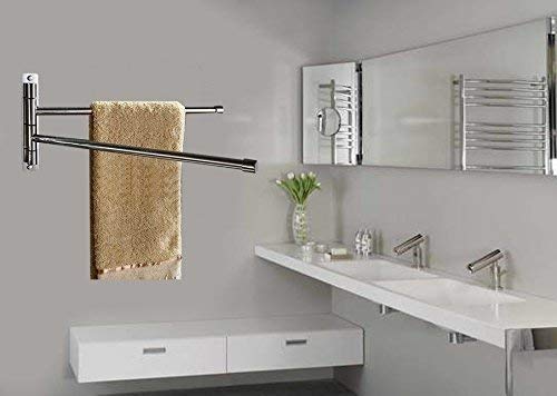 BTSKY™ New Wall-Mounted Stainless Steel Bathroom Kitchen Towel Rack Holder with Extra Long 2 Bars Swivel Bars