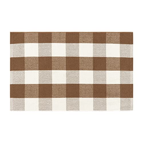 LEEVAN Outdoor Rug 5x7 Black and White Patio Rug, Washable Striped Door Mat Farmhouse Black Front Door Mat, Cotton Reversible Balcony Decor, Dura