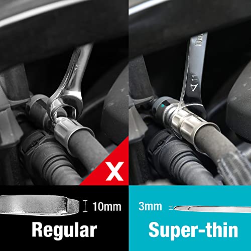 DURATECH Double Open End Spanner Set, Super-Thin Open Ended Wrench Flat Spanner Set for Narrow Space, Carbon Steel, Mirror-Chrome Plated, 8-Piece