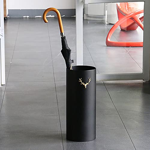 OUSIKA Umbrella Stands,PVC Umbrella Rack with Elk Decoration, Modenr Round Plastic Umbrella Bucket, for Walking Sticks, Canes or Ski Poles/Black