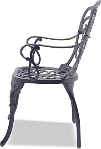 Homeology BANGUI Luxurious Garden & Patio Table & 2 Large Chairs with Armrests Cast Aluminium Bistro Set Grey