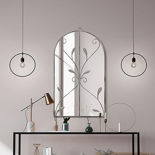 MirrorOutlet The Arcus - Concrete Colour Framed Modern Arched Wall Mirror 31" X 18" (80CM X 46CM) Silver Mirror Glass with Black All weather Back