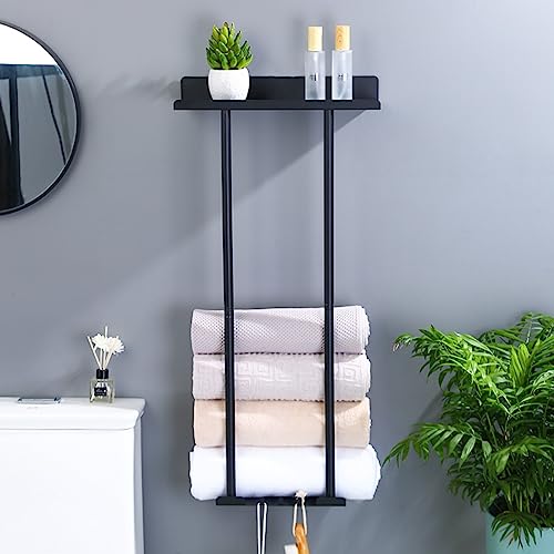 Niubuyei Towel Rack for Bathroom, Towel Holder Wall Mounted Bath Towel Storage with Metal Hand Towels Shelf and 3 Hooks for Bathroom/Bedroom/Livi