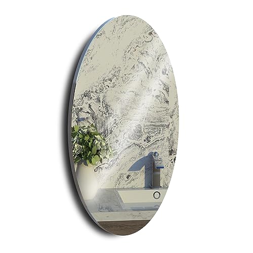 Organizedlife Bathroom Wall Mounted Mirror, 64 x 37 cm Oval Simple, Frameless Dressing Mirror,Hallway Bedroom