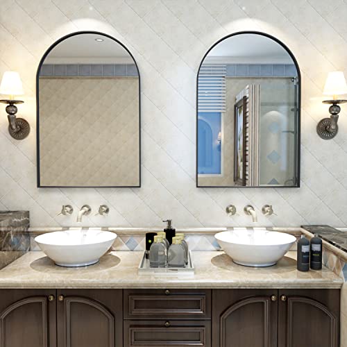 NEUWEABY Wall Mounted Mirror, Arched Wall Mirror for Bathroom, 20"x30" Arch Bathroom Mirror with Metal Frame, 2 Piece Black Vanity Mirror Decor f