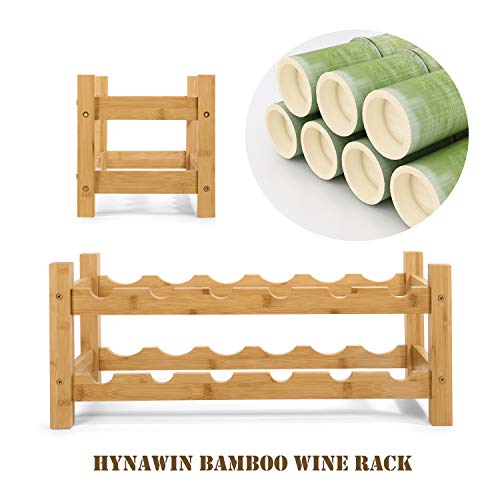 HYNAWIN 2 Tiers Bamboo Wine Rack Free Standing Wine Display Stand Wine Storage Rack Shelf Wine Bottle Holder for Home Living Room Kitchen Bar, 12