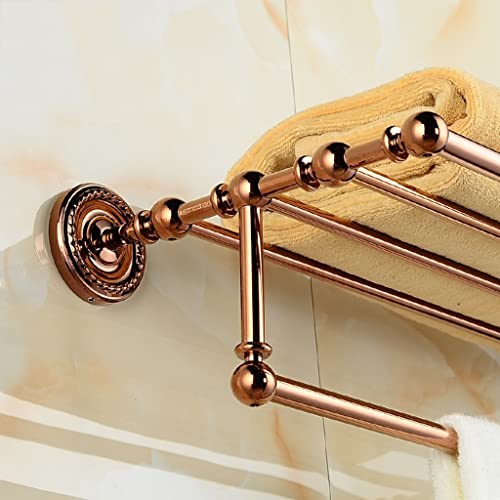 HIGOH Towel Racks,Bathroom Towel Rack Wall Mounted Towel Holder,European-Style Full Copper Rose Double Bath Towel Rack,Antique Bathroom Towel Hol