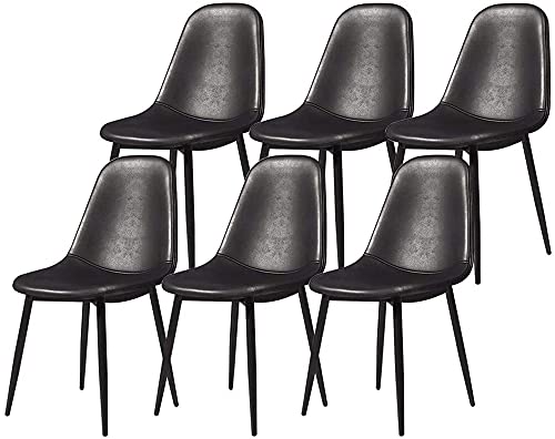 dining chair Retro Lounge Kitchen Chairs Set Of 6 Metal Legs PU Leather Seat for Office Lounge Bars Living Rooms Leisure Areas Cafes (Color : Bla