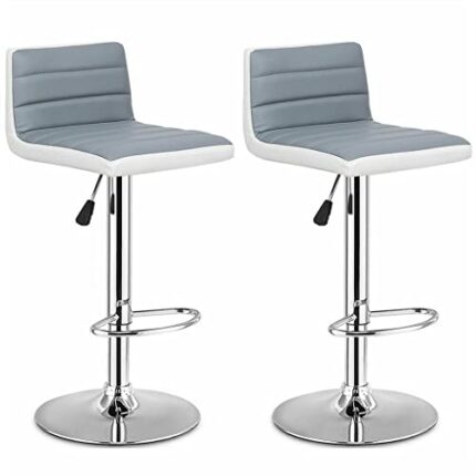WALNUT Set Of 2 Bar Stools Adjustable Barstool PU Leather Swivel Pub Chairs Armless