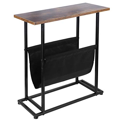 Ejoyous Retro Small Side Table, H Shaped Narrow End Table with Canvas Bag Industrial Slim Sofa Side Table Snack Table with Magazine Holder, for S