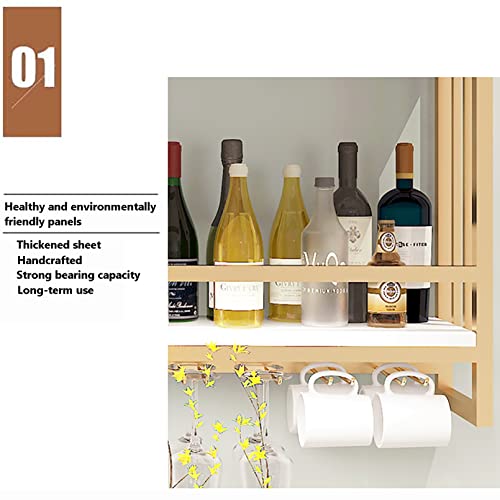 EYLINK Industrial Wall Mounted Wine Racks, Metal Hanging Wine Rack, Wine Bottle Stemware Glass Rack, Pipe Shelving Wood Shelves Floating Wine Gla