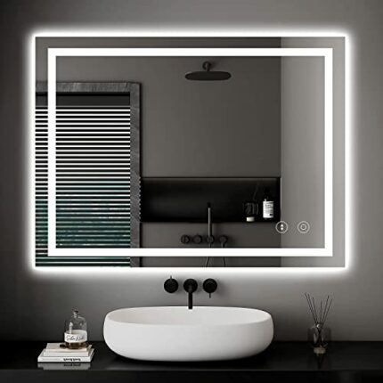 Dripex Bathroom Mirror with LED Lights, 500 * 700 MM Illuminated Backlit Wall Mounted Vanity Mirror Dimmable Switch 3 Colors and Demister Pad, Ho