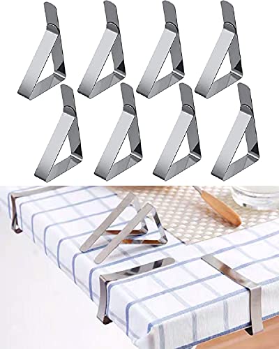 LeFeirr 8 Pack Tablecloth Clips, Adjustable Table Cloth Clip Stainless Steel Tablecloth Cover Clamps for Indoor & Outdoor Tables