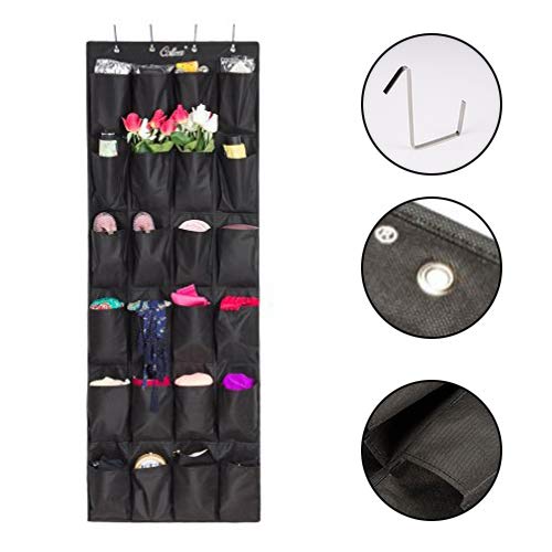 Colleer Shoe Organizer Over the Door 24 -Pocket Hanging Shoe Rack Door Shelf Hanger Holder Storage Bag (Black)
