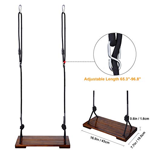 PELLOR Wooden Swing Seat Hanging Wood Tree Swings Sets Anticorrosive & 100% Waterproof Garden Swing for Adults & Kids Indoor & Outdoor(Brown)