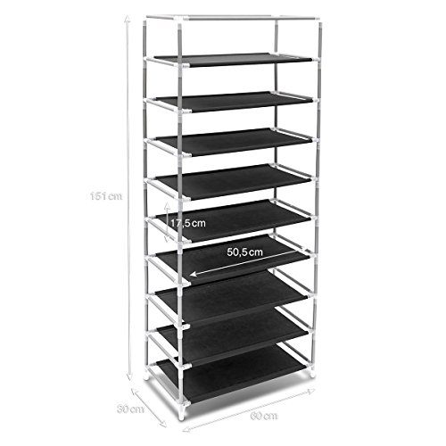 Relaxdays Organising Wardrobe Fits 36 Pairs of Shoes in 3 Colours Storage Solution, Steel, Black, 151 x 60 x 30 cm