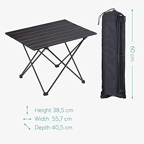 Navaris Portable Folding Camping Table - Small Aluminium Outdoor Fold Away Table with Storage Bag - Foldable Picnic Table for Garden, BBQ - Black