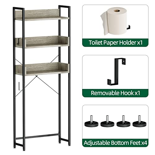 OTK Over-The-Toilet Storage, 3 Tier Bathroom Organizer Shelf, Freestanding Space Saver with Toilet Paper Holder, Multifunctional Over The Toilet