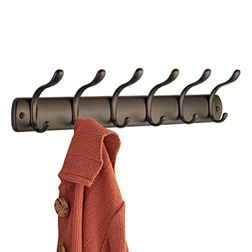 mDesign Wall Mounted Coat Rack - Coat Rail with 6 Door Coat Rails for Jackets, Robes, Scarves and Towels - Wardrobe Coat Rack - Bronze - Pack of