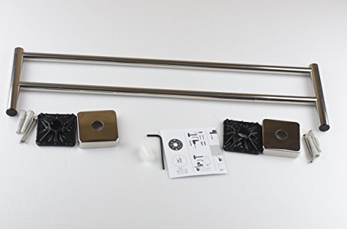 Kapitan Quattro Double Towel Bar Rail - 50 cm / 19.7 inches, Stainless Steel Square Style, Polished Finish AISI 304 18/10, Wall Mounted 3M Self A