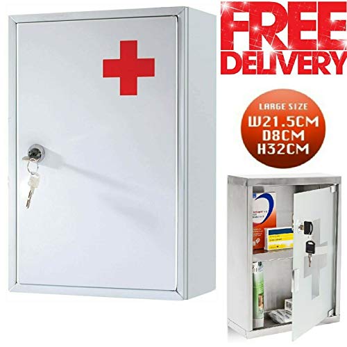 PaulStore Wall Mount First Aid Medical Medicine Metal Steel Cabinet Box Lockable Case Box