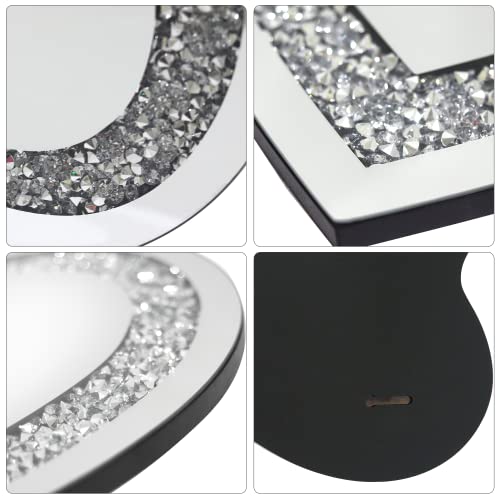 LXARTZJ Crystal Crush Diamond Heart Shaped Silver Mirror for Wall 20x20 inch Wall Hang Frameless Sparkly Mirror Glass for Bedroom, Living Room