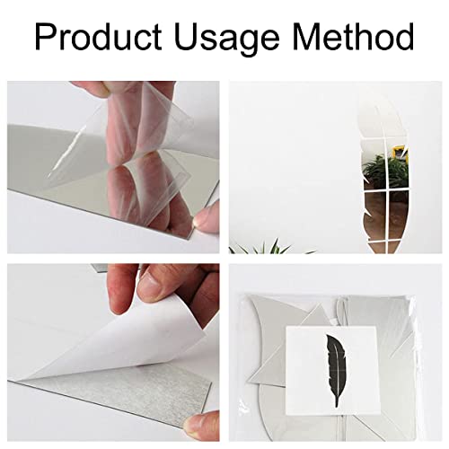 Feather Mirror Wall Sticker Acrylic Art Decoration Mirror Removable Mirror Decal for Gym, Living Room, Bedroom, Home Decoration