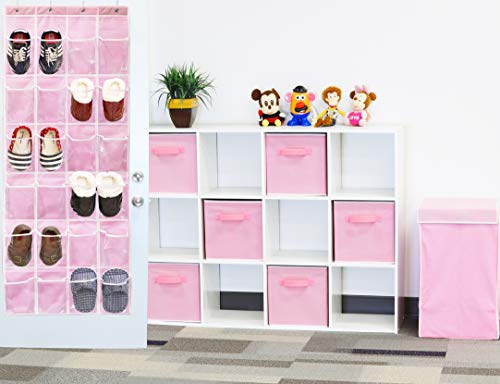 Simple Houseware 24 Pockets - Crystal Clear Over The Door Hanging Shoe Organizer, Pink