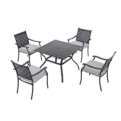 LOKATSE HOME Patio Chairs Square Table with Umbrella Hole, Grey