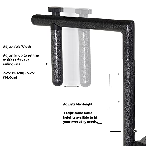 GOLETIO Balcony Hanging Table - Black Rounded Wicker Rattan Railing Table - Adjustable Height, Foldable and Compact, Weather & Rust-Resistant - I