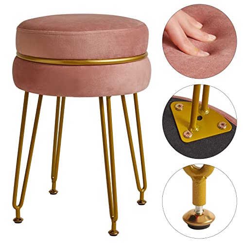 IBUYKE Modern Velvet Round Footstool, Vanity Chair for Makeup Room, Vanity Stool Foot Rest with Gold Legs, Modern Accent Stools for Bedroom, Livi