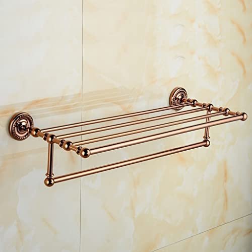 HIGOH Towel Racks,Bathroom Towel Rack Wall Mounted Towel Holder,European-Style Full Copper Rose Double Bath Towel Rack,Antique Bathroom Towel Hol