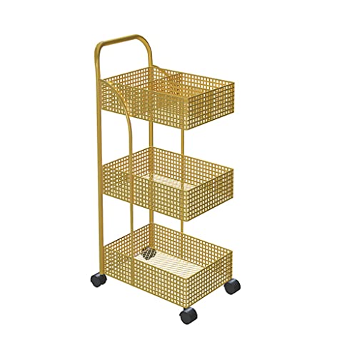UXZDX Iron Rack Bedroom Kitchen Metal Mobile Bathroom Storage Rack Wheeled Trolley Gold Kitchen Cart Kitchen Island (Color : D, Size : 37x24x78)
