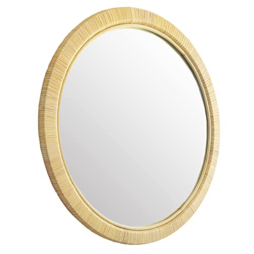 SORBARIA Natural Rattan Skin Wrapped Large Round Mirror - 30 inch, Nautical, Coastal, Natural Style