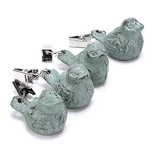 OwnMy Set of 4 Tablecloth Weights Clip on, Pendant Tablecloth Weights Kit with Cast Iron Antique Birds, Cloth Weights Clip for Outdoor Garden Par