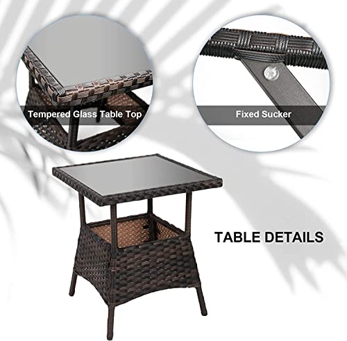 LeveLeve 3 Pieces Patio Conversation Set Chairs PE Wicker Outdoor Rocking Chairs Glass Table for Porch Lawn Garden Backyard Deck (A Sand)