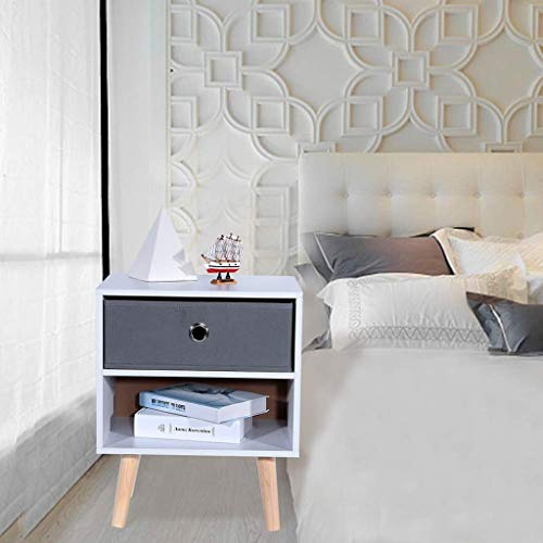 LUKEO Table-End Table,Metal Handle Bedside Cabinet Night Table Side End Table Nightstand with Shelf and Drawer