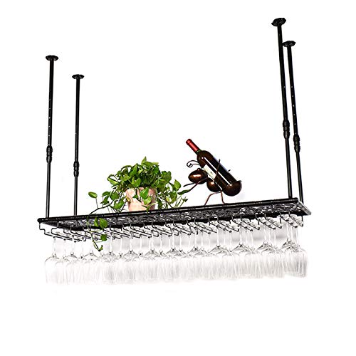 EMISOO Wine Rack Wall Mounted - Iron Ceiling Wine Rack Hanging Goblets Stemware Holder Bar Accessories Shelving for Restaurants Kitchens(L120CM x